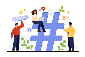 People Engaging With Large Hashtag, a Technology Illustration by Flashvector