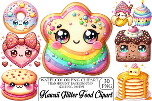Kawaii Glitter Food Clipart Bundle, an Illustration by DreamPrint404