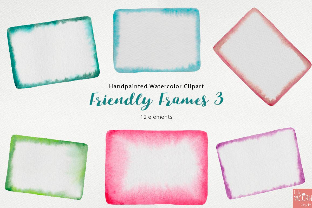 Watercolor Friendly Frames 4, an Object Graphic by LittleAcornGraphics (Photo 5 of 6)