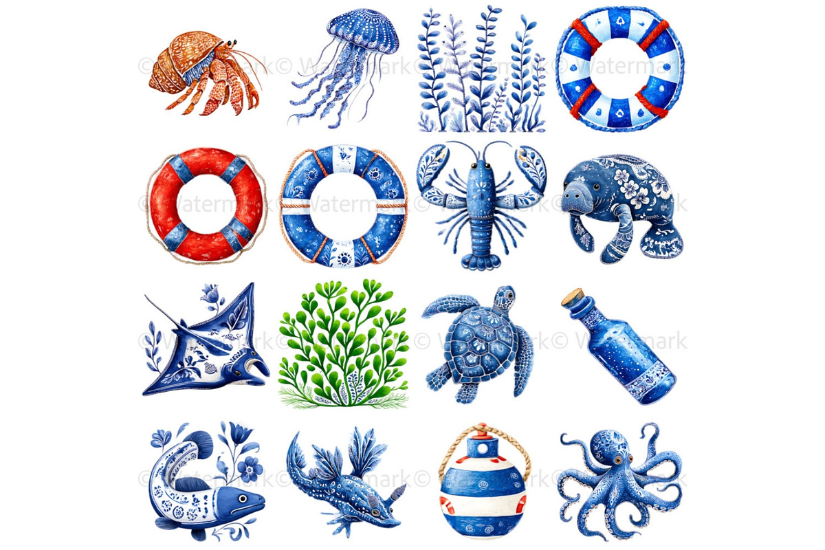 Sea Toile Clipart and Patterns, a Decorative Illustration by Nicole Branger Art (Photo 9 of 28)