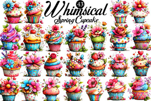 Whimsical Spring Cupcake Clipart, an Illustration by DreamArtGraphic