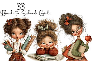 Back To School Girl Clipart, a Seasonal Illustration by DreamArtGraphic