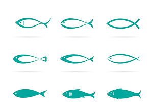 Set of vector fish icons., an Outline Icon by yod67