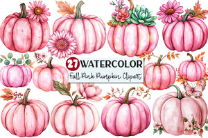 Fall Pink Floral Pumpkin Clipart, an Illustration by Rose Art