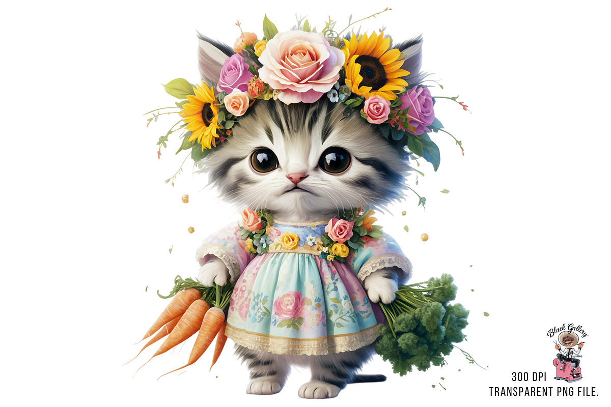 Vegetables Gardener Cat PNG Bundle, a Graphic by Clipart Bloom (Photo 8 of 13)