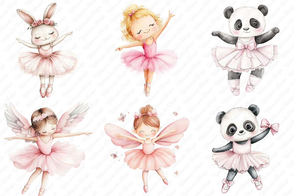 Watercolor Little Ballerina Clipart, an Illustration by Watercolor design (Photo 4 of 12)