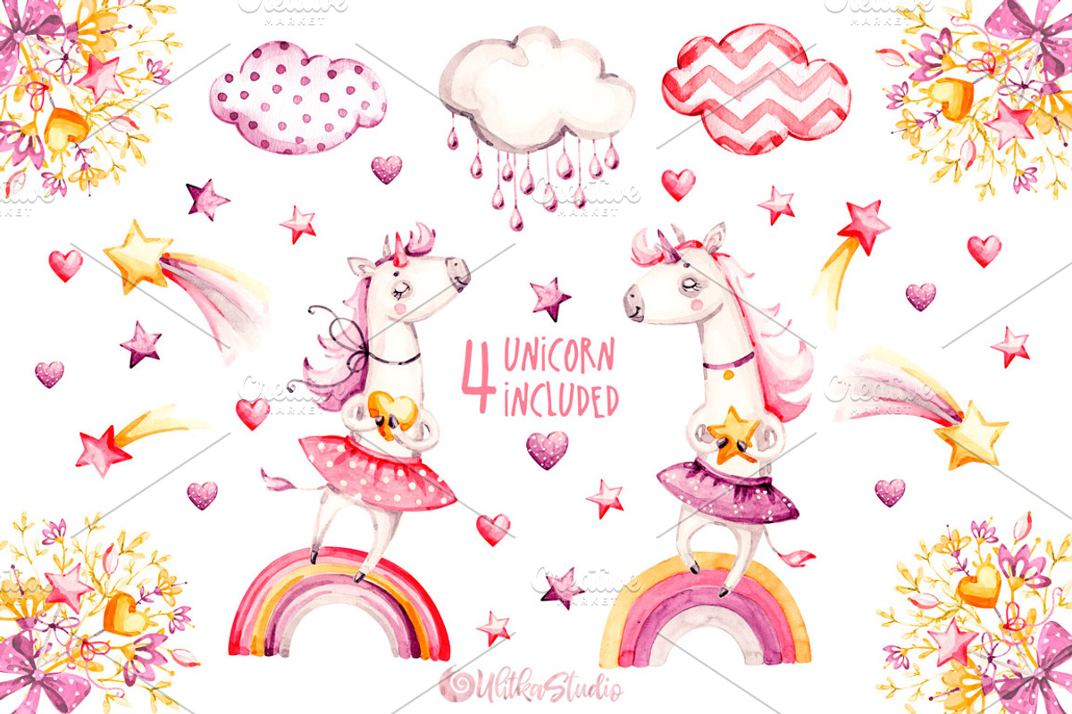 Unicorns Life. Watercolor collection, an Animal Illustration by UlitkaStudio (Photo 5 of 29)