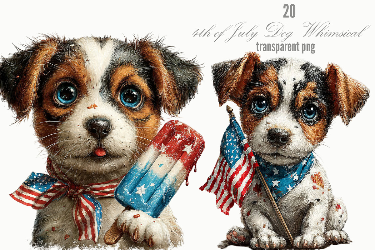 4th of July Dog Whimsical Clipart, an Animal Illustration by Designking (Photo 1 of 5)