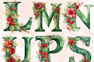 Green Christmas Alphabet Clipart