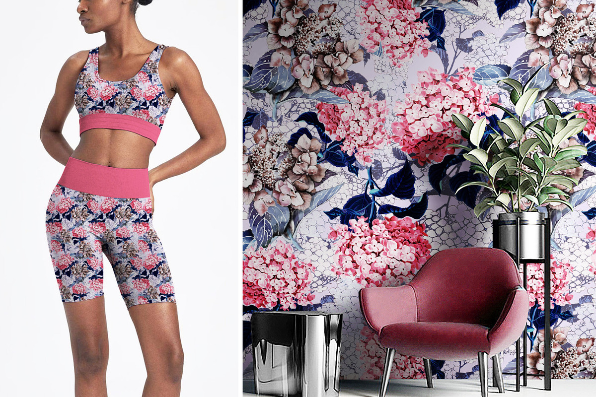 Pink Hydrangea Floral Seamless Tile, a Pattern Graphic by Gullenda (Photo 6 of 6)