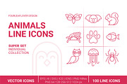 110 Thin Lines Animals Vector Icons, an Outline Icon by FourLeafLover (Thumbnail 1 of 14)