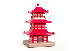 Japanese Pagoda Red Tower Cartoon 3d