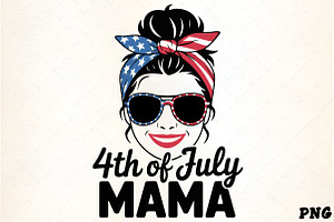 Patriotic woman sunglasses messy bun, an Illustration by CrexoraLab