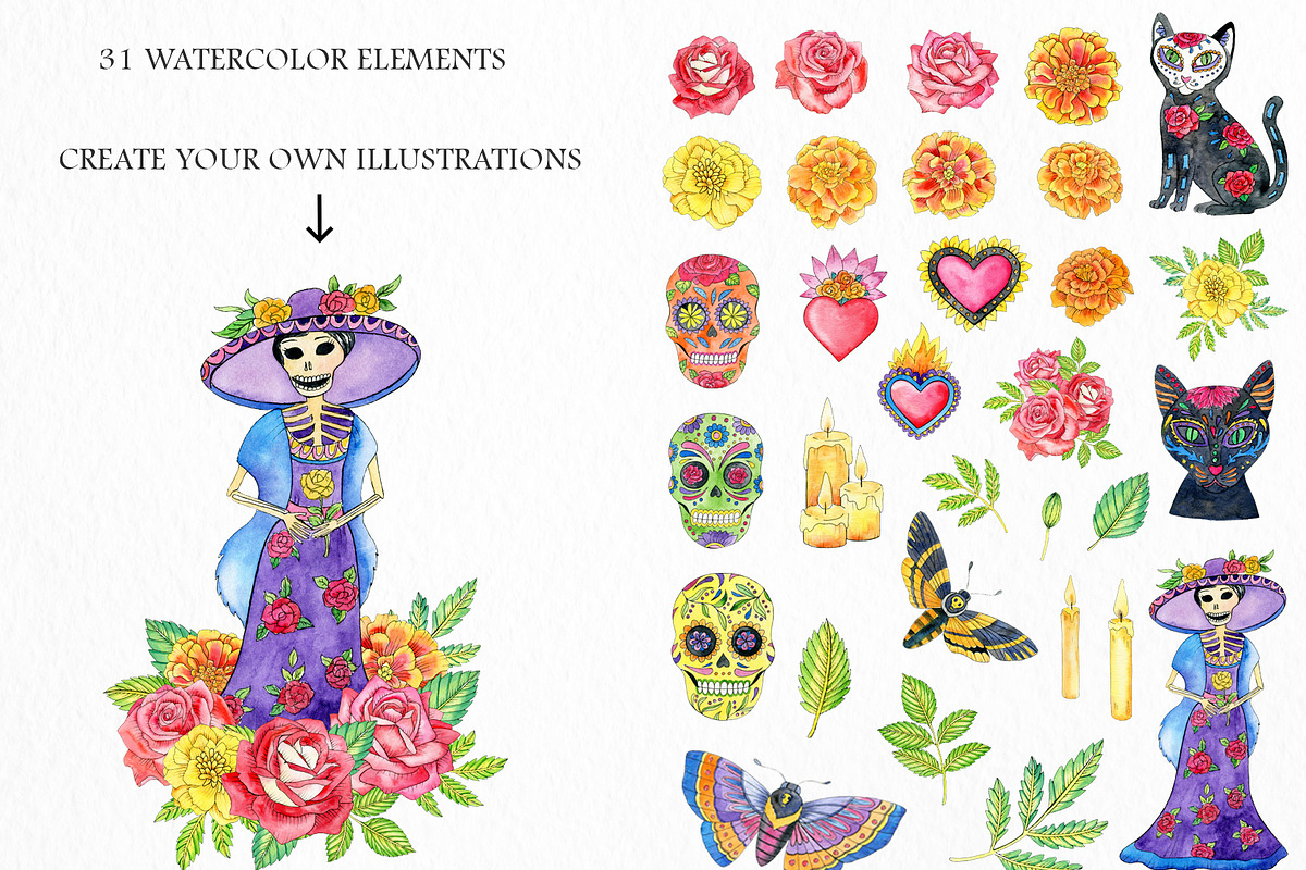 Day of the Dead watercolor set, a Graphic by svetodesign (Photo 2 of 6)