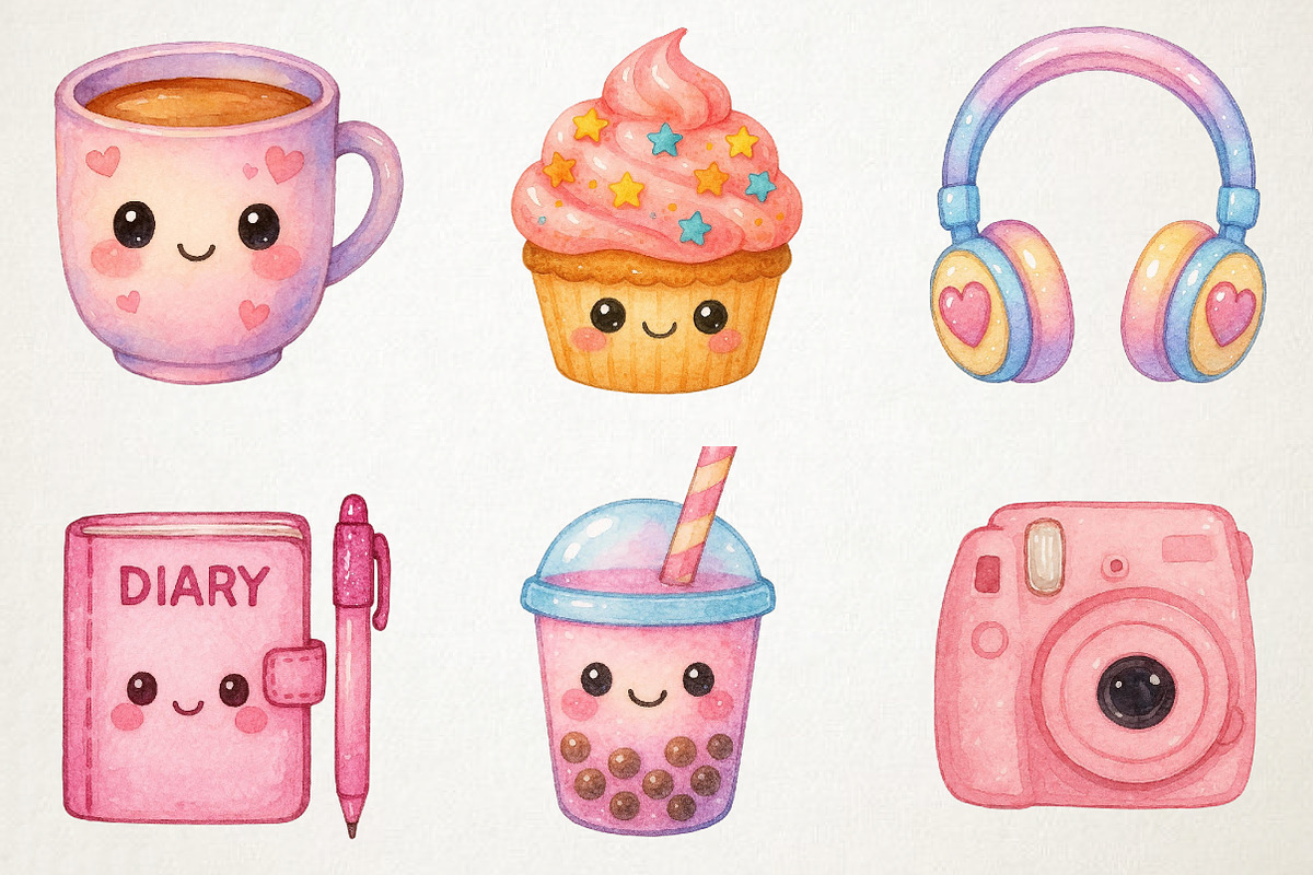 Kawaii Girly Aesthetic Clipart, an Illustration by RobertsArt (Photo 6 of 7)