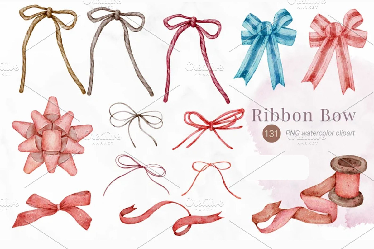 Watercolor Ribbon Bow Bundle, a Decorative Illustration by Stellalunarts (Photo 2 of 7)