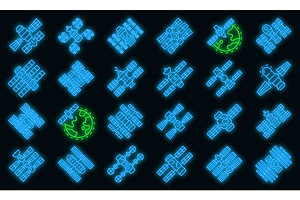 Space Station Icons Set Vector Neon