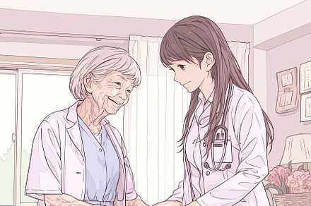 Compassionate doctor supporting elderly patient in a caring medical environment, an Illustration by AS photostudio