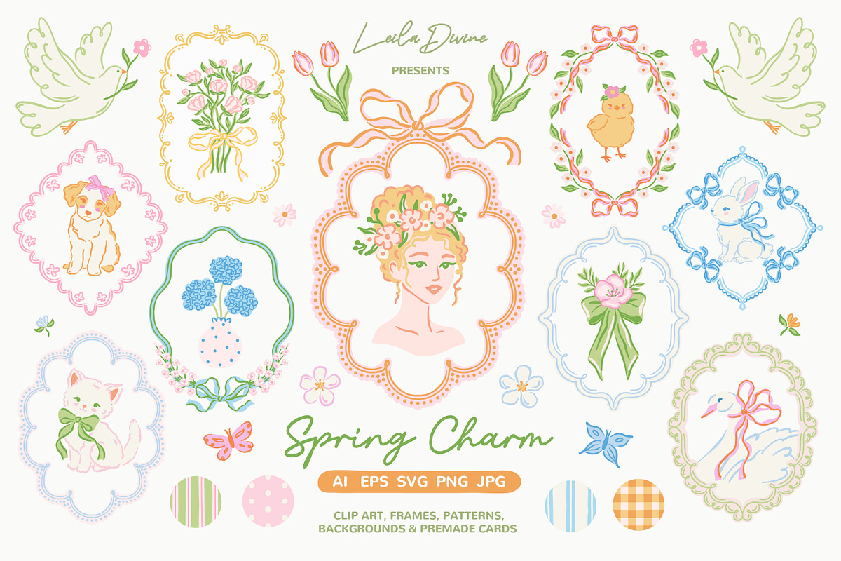 Spring Charm Clipart & Patterns, an Object Graphic by Leila Divine (Photo 1 of 17)