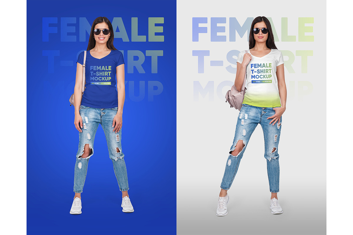 Female V-Neck T-Shirt Mockup, a Shirt Mockup by Hi, Mock-Up! (Photo 4 of 10)