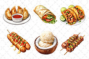 Watercolor Street Food Clipart PNG, an Illustration by Dream Creation (Thumbnail 3 of 7)