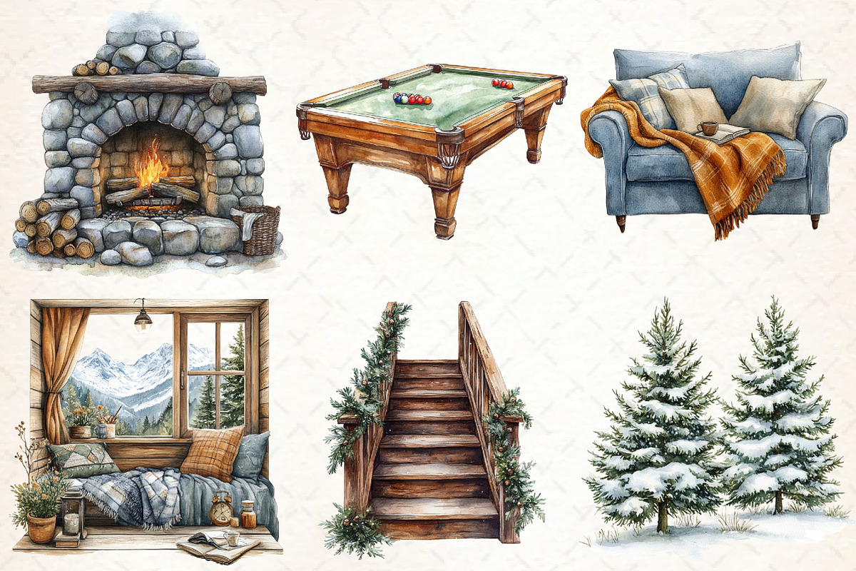 Watercolor Winter Cozy Clipart, an Illustration by Libby Wishes (Photo 4 of 7)