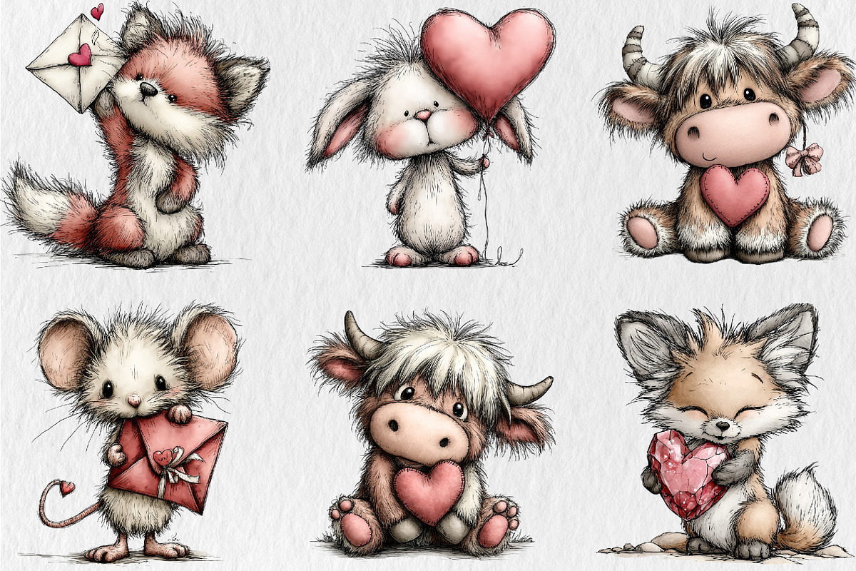 Whimsical Valentine Animal Clipart, a Seasonal Illustration by Rose Art (Photo 4 of 7)