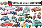 Watercolor Vintage Cars Clipart, an Illustration by Design Market (Thumbnail 1 of 3)