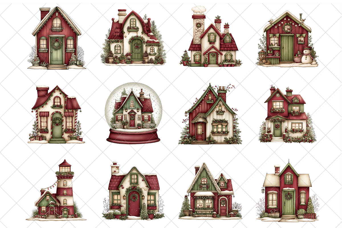 Whimsical Christmas House Clipart, an Illustration by SinaCreation (Photo 2 of 7)