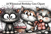 Whimsical Birthday Cats Clipart, an Illustration by DreamArtGraphic (Thumbnail 1 of 5)