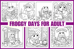 Froggy Days Coloring Pages For Adult, an Animal Illustration by Coco Bloom