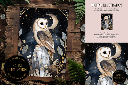 Barn Owl & Rock Crystal Illustration