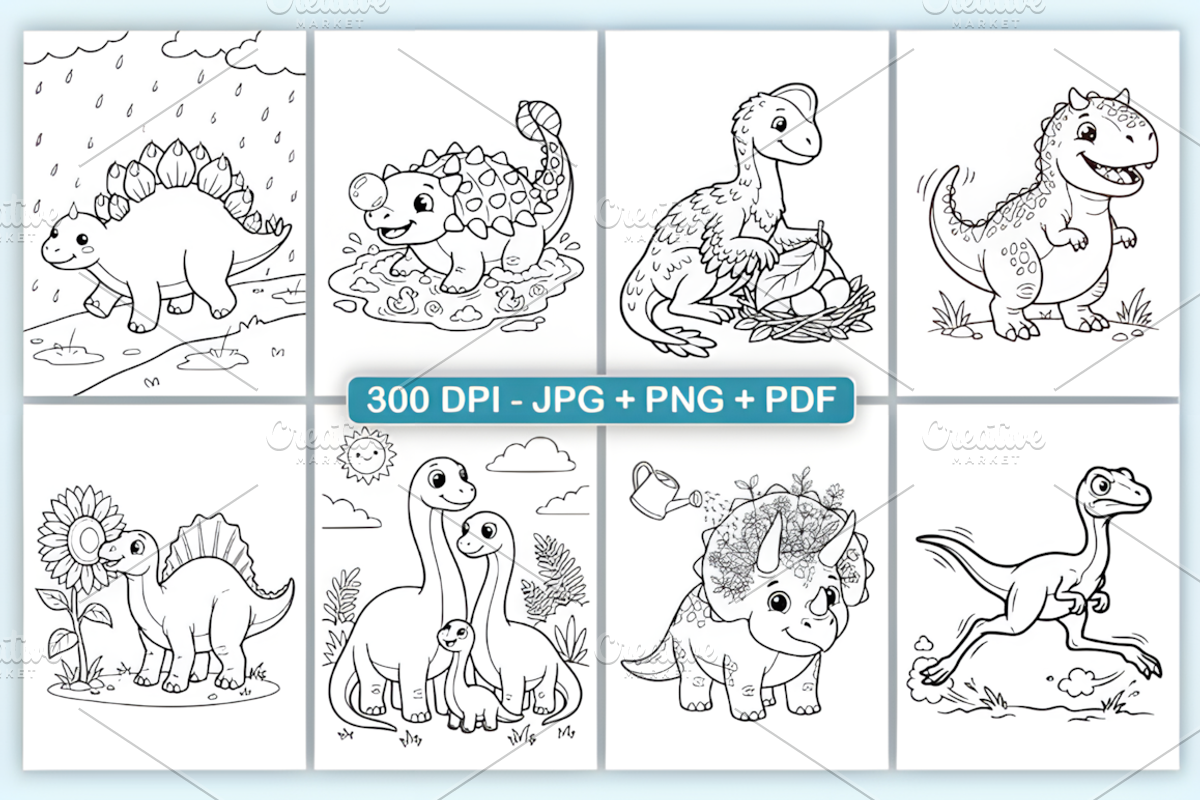CUTE Dinosaurs Coloring PAGES, an Animal Illustration by Design Station (Photo 2 of 4)