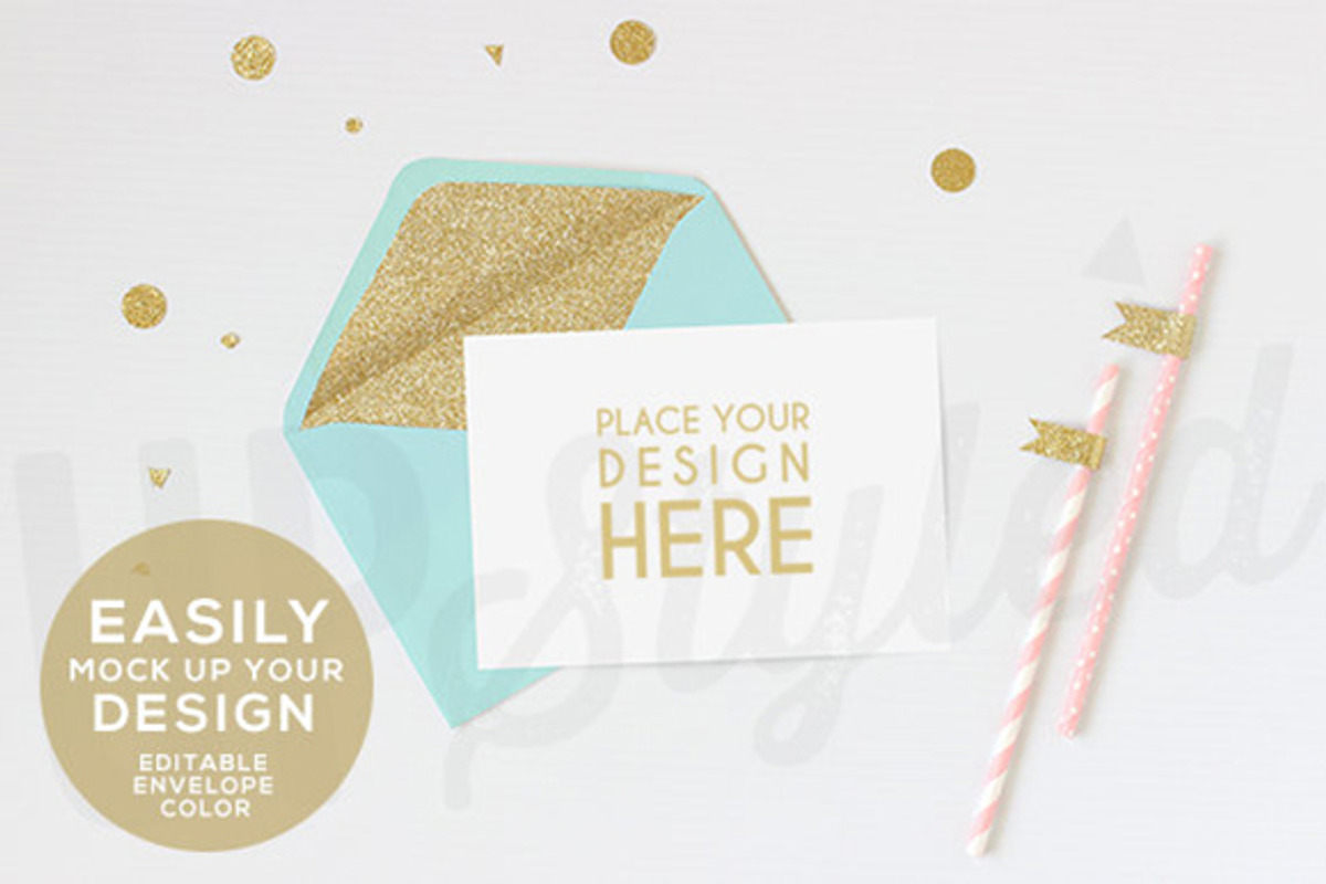 A168 Gold Glitter Envelope Mock Up, a Product Mockup by UpStyled (Photo 1 of 4)