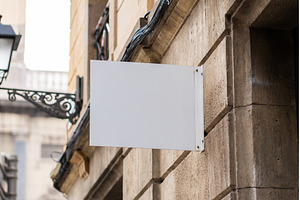 Blank rectangular storefront sign, an Architecture Photo by volodymyrshtun13795