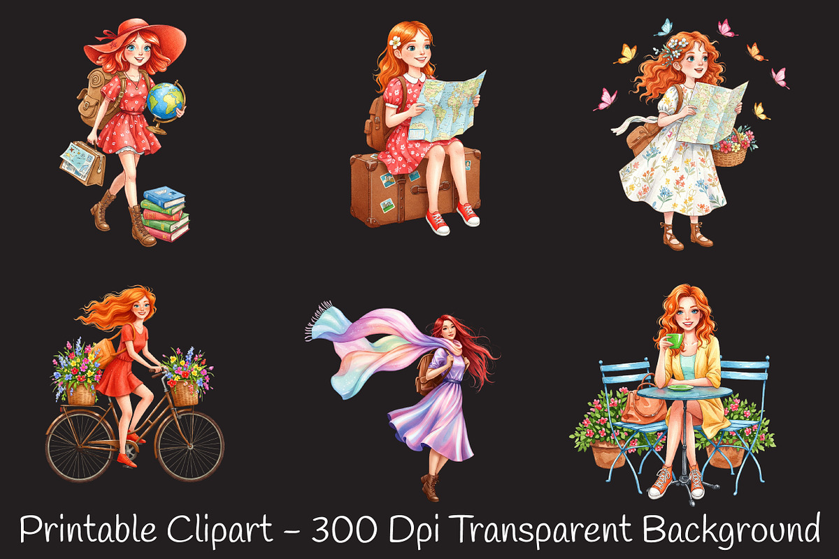 Red Spring Travel Watercolor Clipart, an Illustration by RobertsArt (Photo 5 of 8)