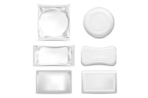 Realistic 3d White Soap Bars Set.