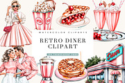 Retro Diner Date Clipart Bundle, a Food Illustration by BusyDaydesign (Thumbnail 1 of 9)