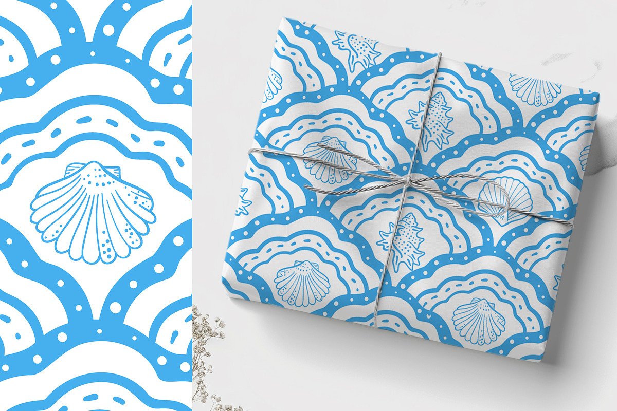 Seashells Lineart vector patterns, a Pattern Graphic by Carpet Tapete Pretzel (Photo 13 of 14)