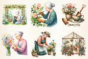Gardening Grandma with Flowers, an Illustration by DreamArtGraphic (Thumbnail 2 of 4)