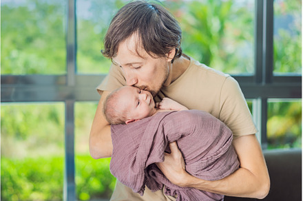 Dad and newborn at home. This tender, a Person Photo by Elizaveta Galitskaya