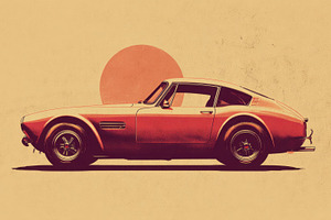 Classic car under a large sun, a Photo by Beautiful things