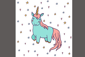 Set Of Cute Unicorn Illustration