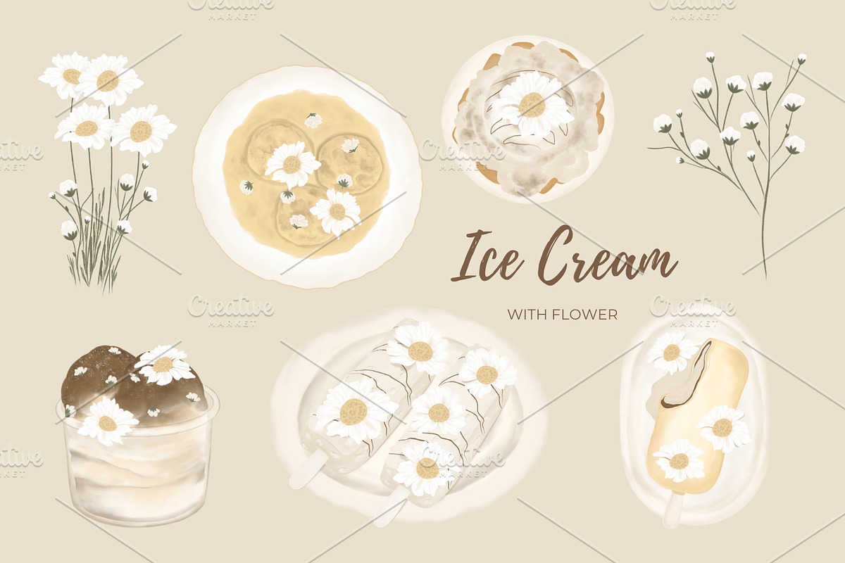 Aesthetic Ice Cream with Flower, an Illustration by ryelart.design (Photo 1 of 3)