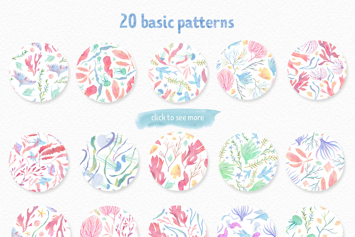 Underwater watercolor patterns, a Pattern Graphic by Piñata (Photo 2 of 8)
