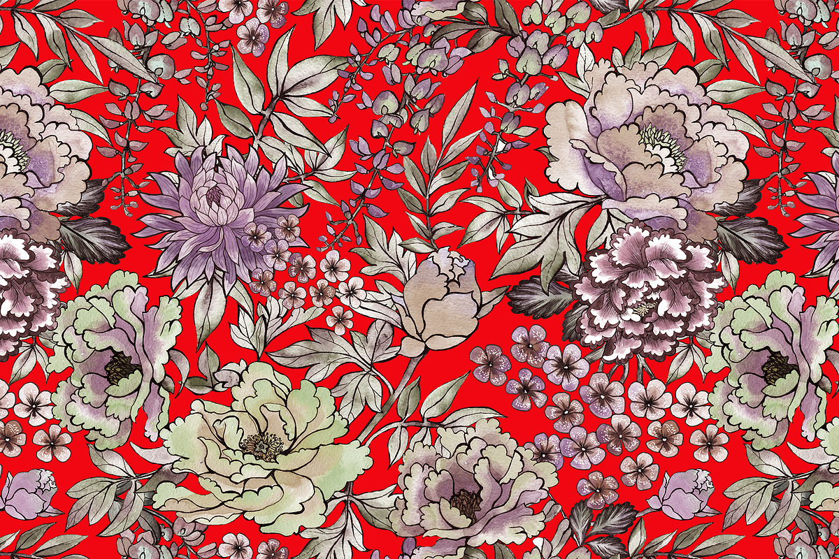 Japanese flowers patterns, a Pattern Graphic by emeraldthue (Photo 3 of 9)