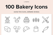 100 Bakery Icons, an Outline Icon by Nadiinko (Thumbnail 1 of 3)