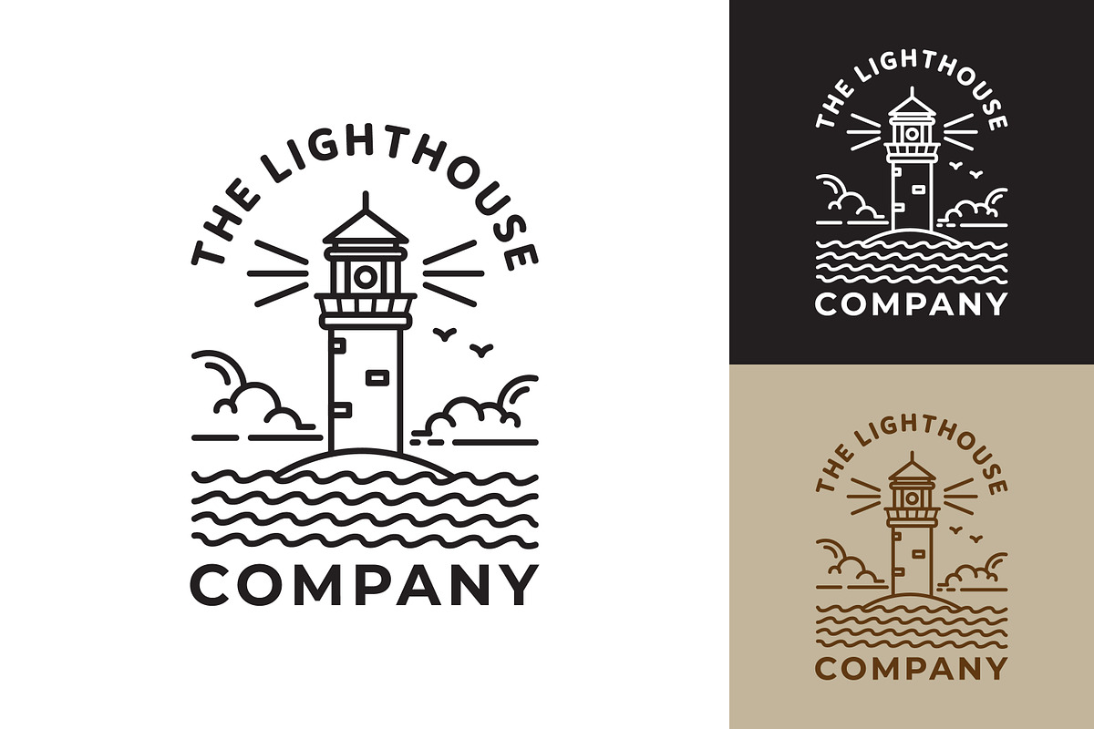 Minimalist lighthouse line art logo