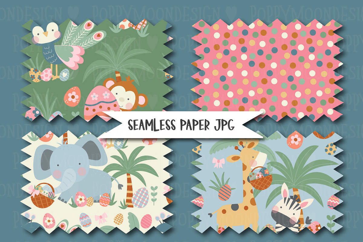 Safari Easter Clipart & paper set, an Animal Illustration by Poppymoondesign (Photo 4 of 5)