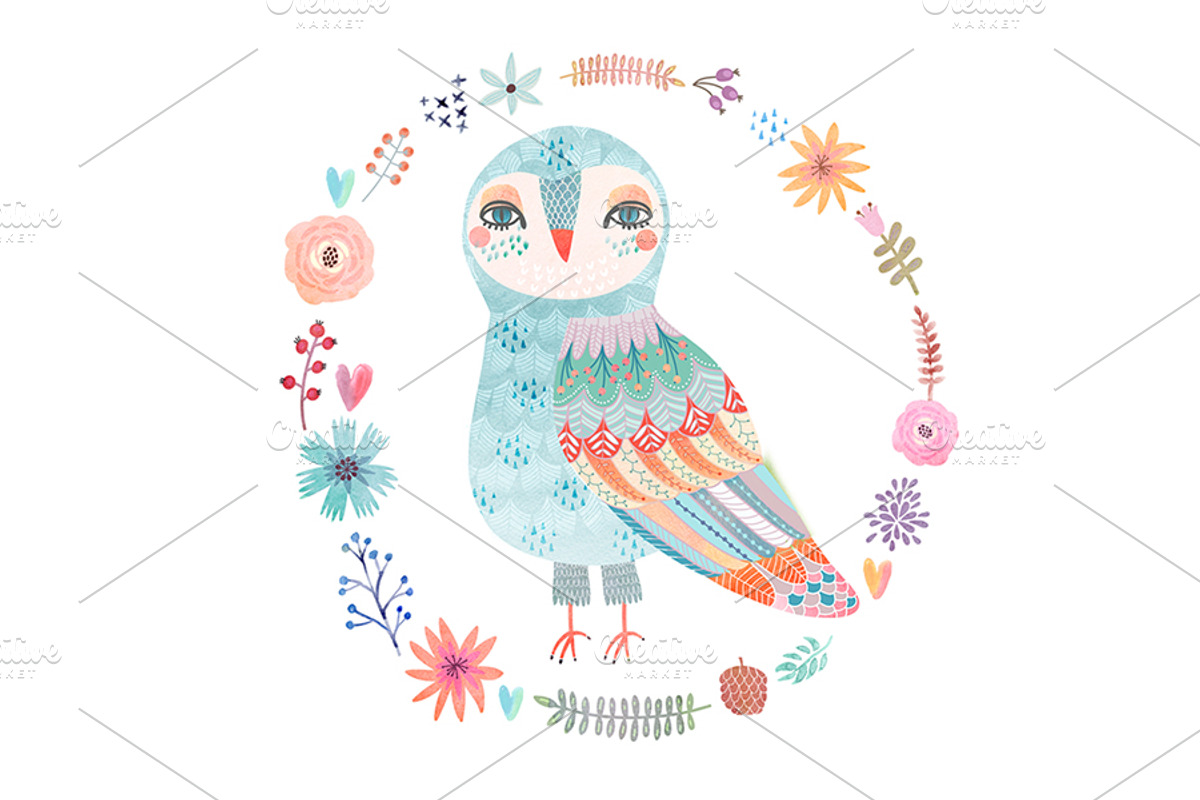 Watercolor owls clipart, a Texture Illustration by Anna Guz's Store (Photo 2 of 5)